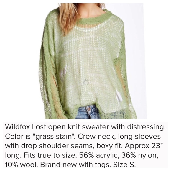 WILDFOX DISTRESSED GREEN SWEATER - Picture 4 of 4
